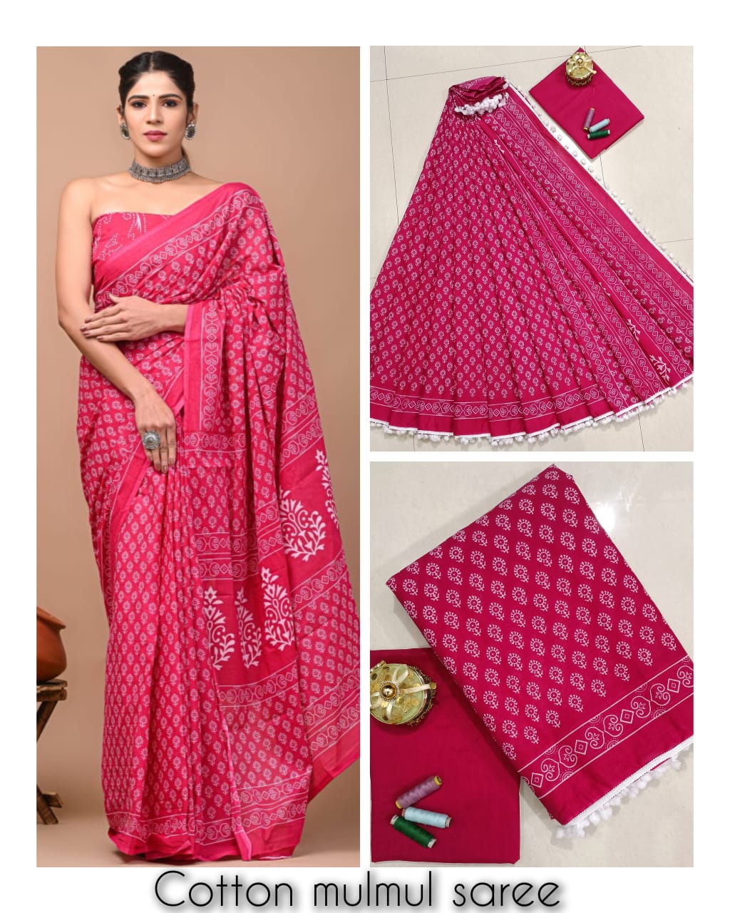 Hand block print Saree with blouse